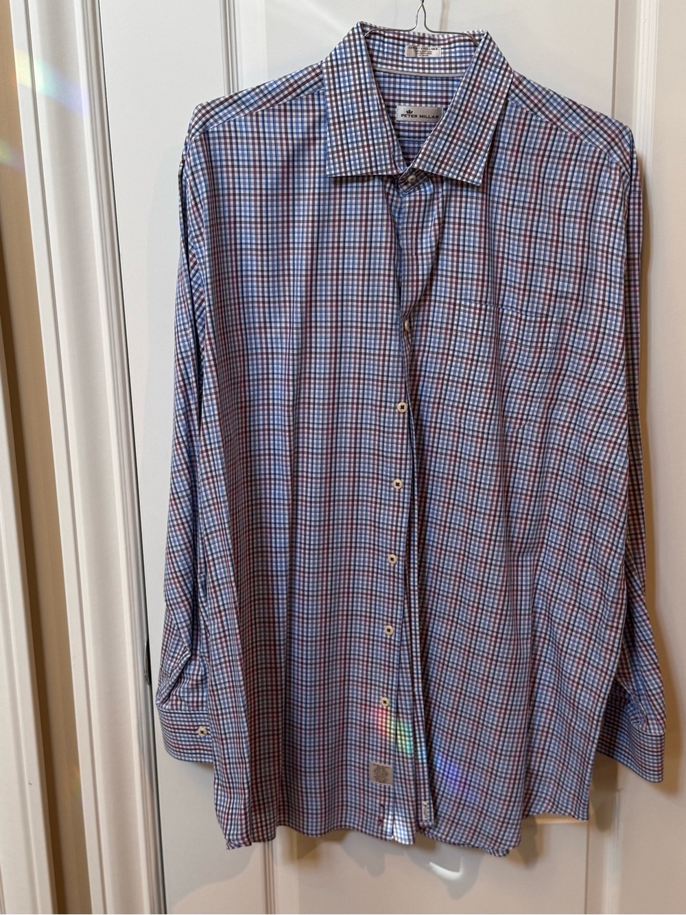 Peter Millar Blue and Red Micro-Check Dress Shirt